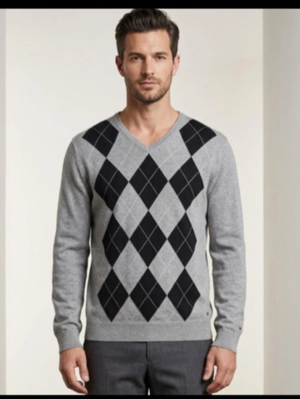 Tommy Hilfiger Classic Argyle V-Neck Sweater  | Large - EUC